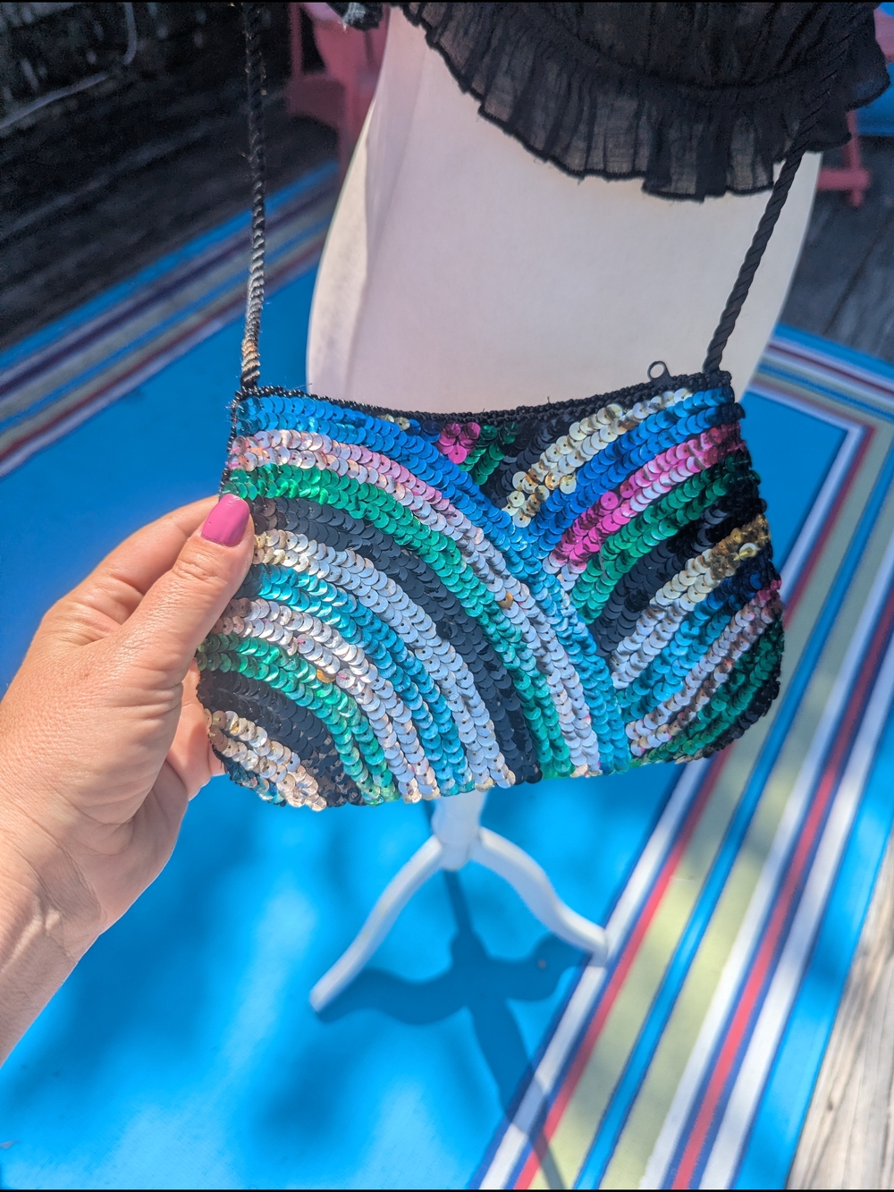 Vintage Multicolor Sequin Crossbody Bag (Blue, Green, Pink, Silver, Black)